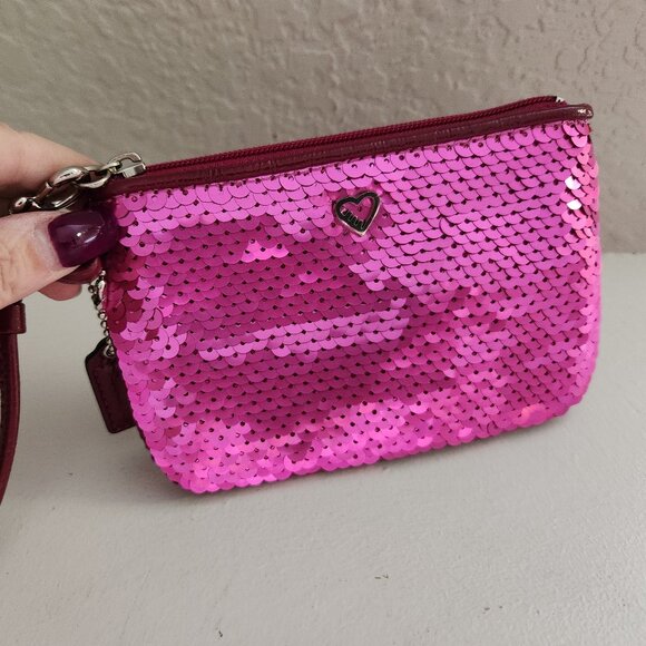 Like New Coach Poppy Pink Sequined Wristlet